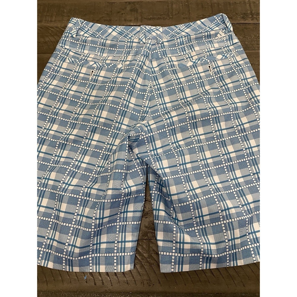 ADIDAS CLIMALITE Men's Flat Front Golf Shorts Blue White Plaid Size 30 02021009 - Picture 10 of 11